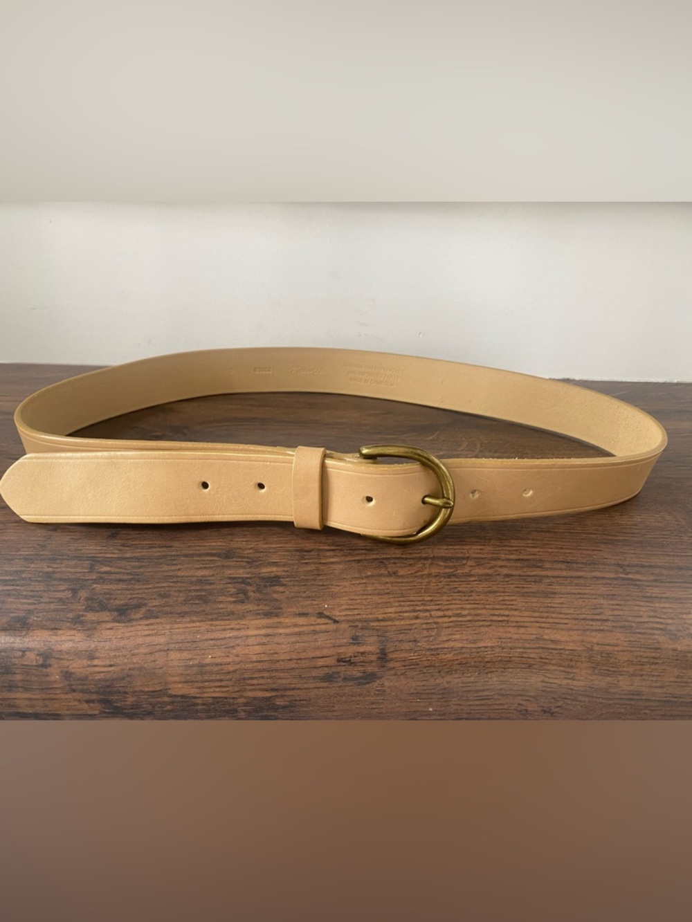 Madewell Light Tan Italian Leather Belt with Rounded Brass Buckle